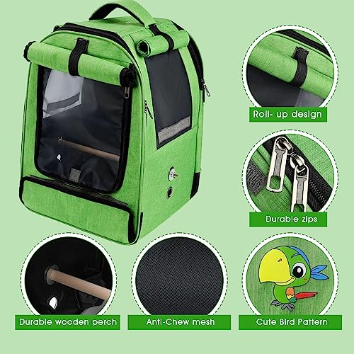  HUMLANJ Large Bird Carrier Backpack, Portable Bird Carrier Travel Cage, Outdoor Breathable Pet Bird Carrier Travel Bag With Standing Perch And Tray For Medium To Large Birds, Parrots
