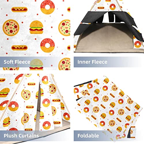  Y-DSIWX Guinea Pig Hideout House Bed, Burger Donut Hot Dog Pizza Flat Food Pattern Rabbit Cave, Squirrel Chinchilla Hamster Hedgehog Nest Cage