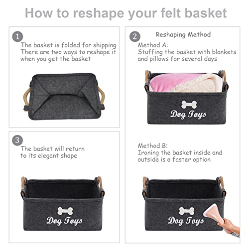  Morezi Felt Pet Toy Box And Dog Toy Box Storage Basket Chest Organizer - Perfect For Organizing Pet Toys, Blankets, Leashes And Food - Dog Toy - Dark Grey