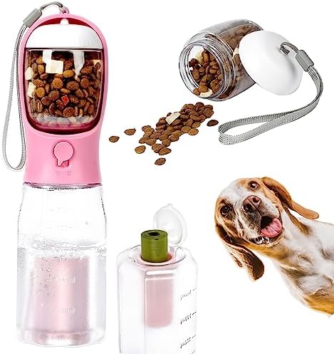  MORMIUKII Dog Water Bottles,Portable Dog Water Bottle With Food Container & Poop Bags,Leak Proof Dog Travel Water Bottle For Walking,Hiking,Travel,BPA-Free & Ligthtwight（20oz）(Blue)