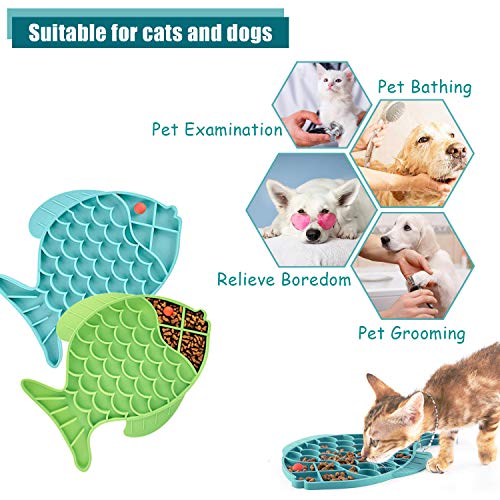  DLDER Cat Slow Feeder,2 Pack Fish-Shaped Cat Lick Treat Mat For Cats Dogs Anxiety Relief, Cat Puzzle Feeder Cat Bowl, Fun Alternative To Slow Feeder Cat Bowl (Blue And Green).