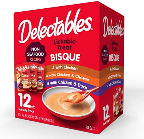  Delectables Bisque Non-Seafood Lickable Wet Cat Treats, Variety Pack, 12 Count (Pack Of 1)