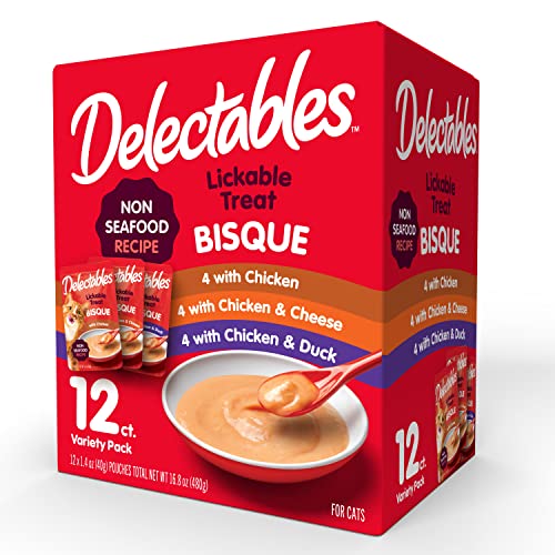  Delectables Bisque Non-Seafood Lickable Wet Cat Treats, Variety Pack, 12 Count (Pack Of 1)