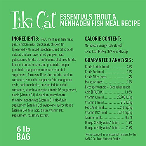 Tiki Cat Born Carnivore Indoor Health, Trout & Menhaden Fish Meal, Grain-Free Baked Kibble To Maximize Nutrients, Dry Cat Food, 6 Lbs. Bag