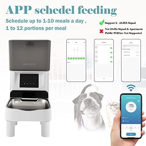  Automatic Cat Feeder, WHDPETS WiFi Enabled Smart Pet Feeder For Cats & Dogs, Auto Cat Food Dispenser With Stainless Steel Bowl, Silicone Dog Bowl, Feeding Mat, APP Control, 10s Voice Recorder