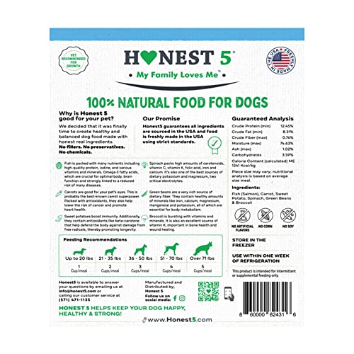  Honest5 - Human-Grade - Frozen Fresh Fish & Broccoli Dog Food - Rich In Omega-3s, 6 Ingredients, Promotes A Shiny Coat And A Healthy Heart, 48 Oz