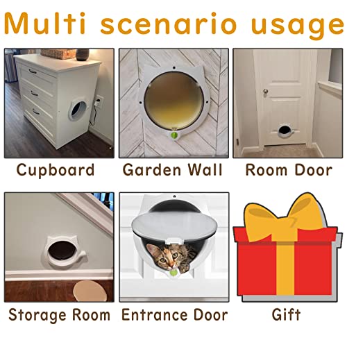  BOPOMOFO Cat Door 4 Way Locking Cat Flap, Weatherproof Pet Door For Interior Doors & Exterior Doors Inner Size 8.27"x8.27" (White) CD-01-W