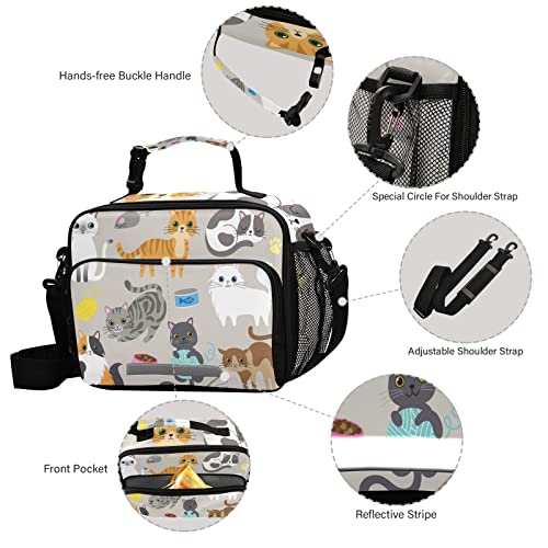  Eionryn Cute Kitty Cat With Cat Breeds Toys And Food Lunch Bags Lovely Cat Kitchen Lunch Box Insulated Cooler Bag Reusable Tote Shoulder Bag For Outdoor Picnic Meal Office