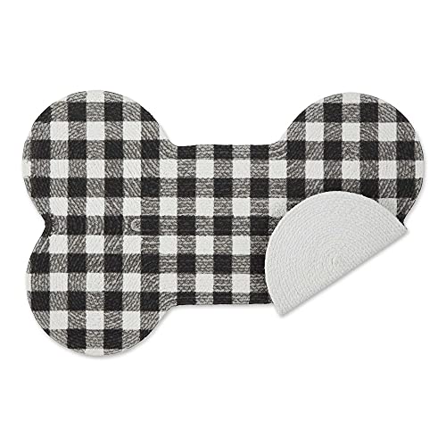  Bone Dry DII Braided Pet Mat Collection 100% Cotton, Bone Shape, Black/White Buffalo Check