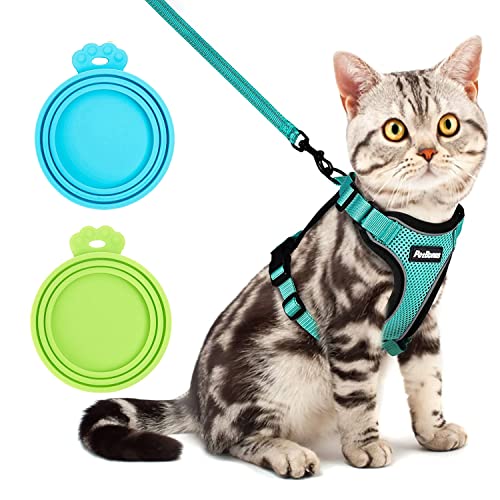  PetBonus Adjustable Cat Harness-Escape Proof Breathable Pet Vest Harnesses For Walking And Leash & 2-Pack Silicone Pet Can Lids