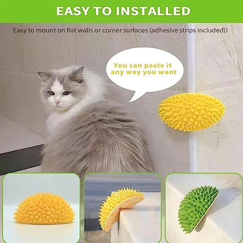  UPIKIT Durian Multifunctional Toys, Durian Cat Scratcher, 1/2PCS Durian Shape Cat Comb, Massaging And Removing Floating Hair Cat Dog Toys, For Any Different Flat Surfaces Or Corners (Yellow+Green)