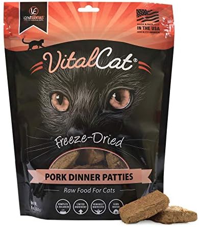  Vital Essentials Freeze Dried Cat Food, Pork Dinner Patties 8 Oz