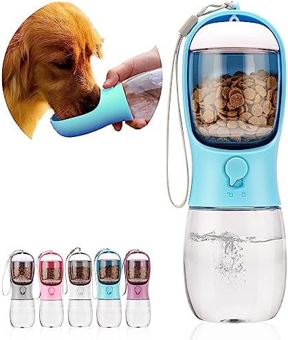  AVELORA Dog Water Bottle,Portable Pet Water Bottle With Food Container,Outdoor Portable Water Dispenser For Cat,Puppy,Pets For Walking,Hiking,Travel,Puppy Essentials,Dog Stuff(19oz)