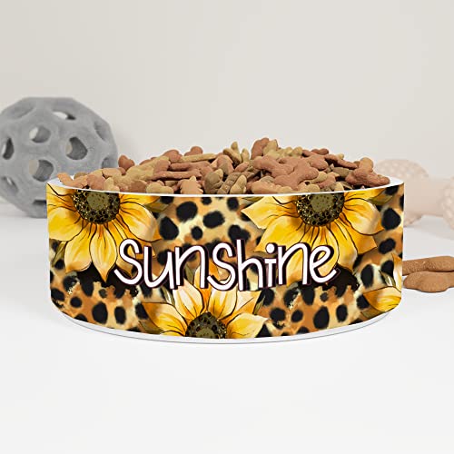 GENERIC Personalized Pet Bowl Cat Bowls Custom Name, Sunflower Pattern Bowl With Name, Custom Ceramic Dog Cat Pet Bowls Available In Two Sizes