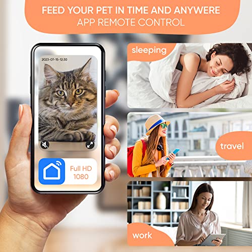  Automatic Cat Feeder With HD 1080 Camera Wi-Fi Smart Pet Feeder 6L Dog Cat Food Dispenser Smarter App Control Programmable Meal- Schedule Feeding Smart Pet Dry Food Feeders For Small-Medium Pets