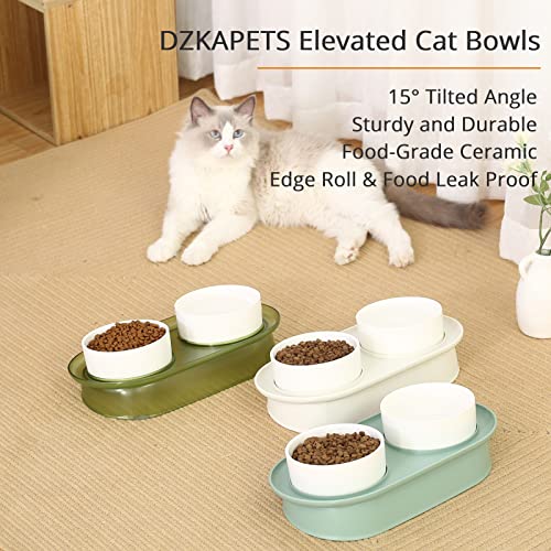  Elevated Cat Ceramic Bowls For Cats Small Dogs Or Puppies Raised Cat Bowl Stand With 2 Feeding Dishes For Food & Water 15° Tilted Anti Vomiting Stress Free Design With Anti-Slip (Tea Green)