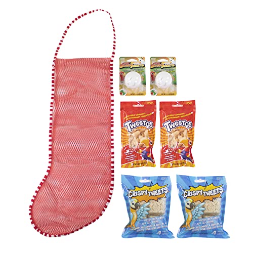  Penn-Plax Tweet Eats Holiday Stocking Gift Bundle – Natural Pet Treats For Birds – Includes Tweetos, Mighty Beak Tweets, And Crispy Tweets – 7 Pieces