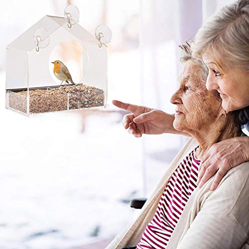  FVOWOH Clear Hanging Hotel Feed Seed Bird Suction Glass Window Table Viewing Pet Toys Time Cat Feeder(l3-Clear)