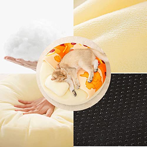 GENERIC Semi-Enclosed Cat Bed - Lovely Round Food Print Kennel Cat Bed Mat Cushion Bed House Kitten Cute Cat Soft Cave Bed For Dog Cat Pet Supply Home Décor