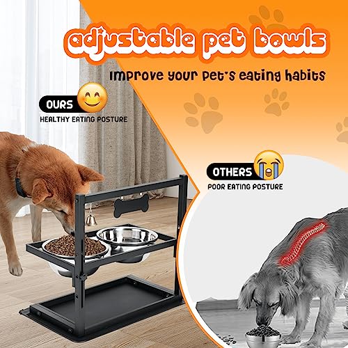  SHAINFUN Elevated Dog Bowls For Large Sized Dog,Raised Dog Bowl Stand Adjusable Height With Two 1.7L Stainless Steel Dog Food Bowls And Spill Proof Mat, Dog Bowls For Large And Medium Dogs.