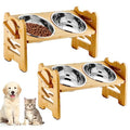  2 Pack Elevated Dog Cat Bowls, 6 Adjustable Heights Raised Dog Bowl For Small Dogs And Cats, 15° Tilted Bamboo Stand Pet Feeder, Dog Food Feeding Dishes Water Bowl With 2 Stainless Steel Bowls