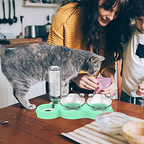  AYENCI Cat Automatic Water, Triple Dog Bowls 15-Degree Tilted Dog Food Dishes 3-in-1 Pet Double Food Dishes With Gravity Water Bottle Removable Wet Dry Food (Color : Light Blue)