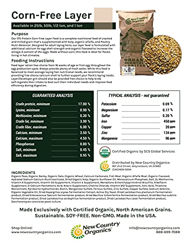  New Country Organics Soy-Free, Corn-Free Layer Feed For Laying Hens, 50 Lbs