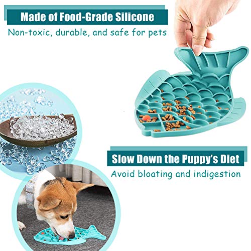  DLDER Cat Slow Feeder,2 Pack Fish-Shaped Cat Lick Treat Mat For Cats Dogs Anxiety Relief, Cat Puzzle Feeder Cat Bowl, Fun Alternative To Slow Feeder Cat Bowl (Blue And Green).