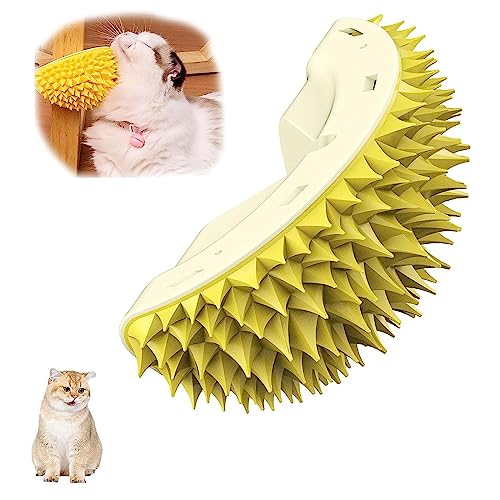  Durian Multifunctional Toys,Durian Cat Scratcher,Massaging And Removing Floating Hair Cat Dog Mint Toys (Yellow)
