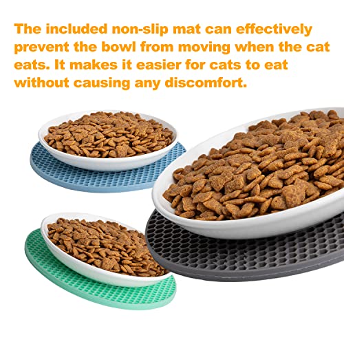  KITCHENLESTAR Ceramic Cat Food Plates,Cat Wet Food Bowls Cat Feeding Wide Bowls To Stress Relief Of Whisker Fatigue Cat Dishes, Shallow Bowls For Kittens And Small Animals With Non-Slip Mat (Cat Paw)