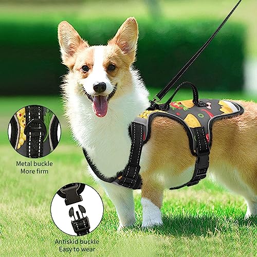  No Pull Dog Harness For Small Dogs Adjustable Pet Vest Harness With Leash Reflective Front Clip Vest With Handle Easy Control For Small Medium Large Dogs Cats Outdoor Walking Mexican Food Pattern Burr
