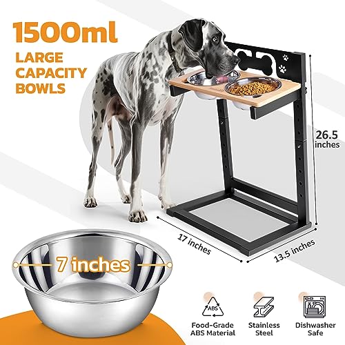  LOOBANI Elevated Dog Bowls For Large Dogs, Adjustable 9 Heights From 5.5" To 21.3" With Two 1.5L Stainless Steel Dog Food Bowls, 9°Tilted Easy Install Raised Dog Bowl Stand For Medium Large Dog