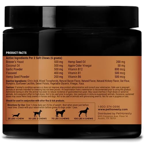  Pet Honesty Flea & Tick Support Supplement - Flea And Tick Soft Chew For Dogs, No Harsh Chemicals, Natural Way To Enjoy The Outdoors - Hickory Bacon (90 Count)