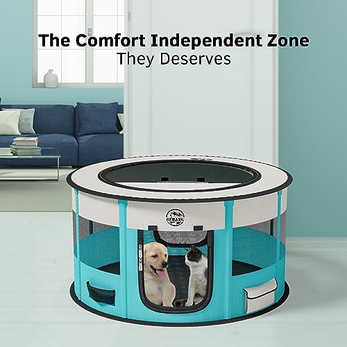  Playpen For Dogs, Large Foldable Pet Play Pens Indoor Outdoor Exercise Pen With Carrying Case Food Bowl For Cat Puppy Rabbit (Cyan, S)
