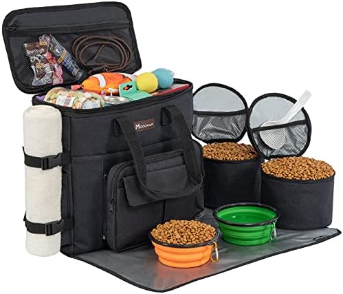  Airline Approved Dog Travel Bag With 2 Dog Treat Training Pouches, Dog Tote Organizer For Weekend Pet Travel Supplies & Accessories, 2 Collapsible Dog Bowls, 2 Travel Dog Food Container (Grey)