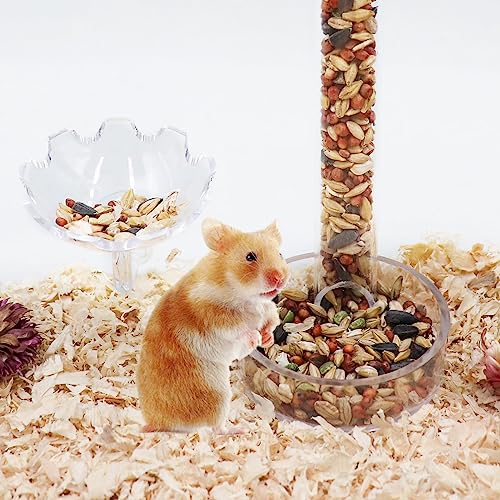  Hamsters Feeder, Transparent Acrylic Feeder Tube And Feeding Dish Set With Suction Cup, Small Animals Food Gravity Auto Dispensers, Suitable For Hamster Rat Guinea Pig Bird Parrot Lizard Hedgehog