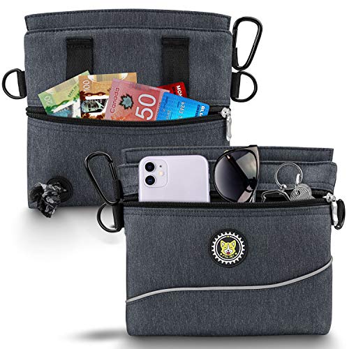  Viklluyr Dog Treat Pouch Bag With Magnetic Closure, 2 Zip Pockets, Dog Food Bag With Removable Inner Pocket, Padded Shoulder Strap, Perfect Food Bag For Agility Training - Including Carabiner