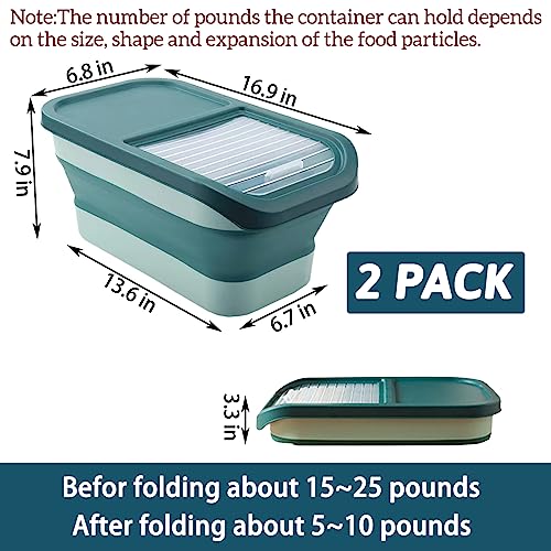  BNOSDM 2 Pack Folding Pet Food Storage Container, 15lb Dog And Cat Food Storage Bin, Clear Sliding Lid, Suitable For Pet Food, Rice, Flour, Plastic, Easy Storage Green
