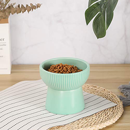  Green Ceramic Raised Cat Bowls, Elevated Food Or Water Bowls, Stress Free, Backflow Prevention, Dishwasher And Microwave Safe, Lead & Cadmium Free
