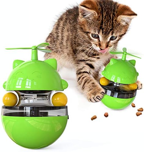  PUINGREN Cat Food Tumbler Toys Cat Food Dispenser Cat Treat Toys Cat Food Balance Ball,Cat Food Puzzle Feeder For Indoor Cats InteractiveToy Gift For Kitten/Dogs-USB Charging Cat Toys(Yellow)