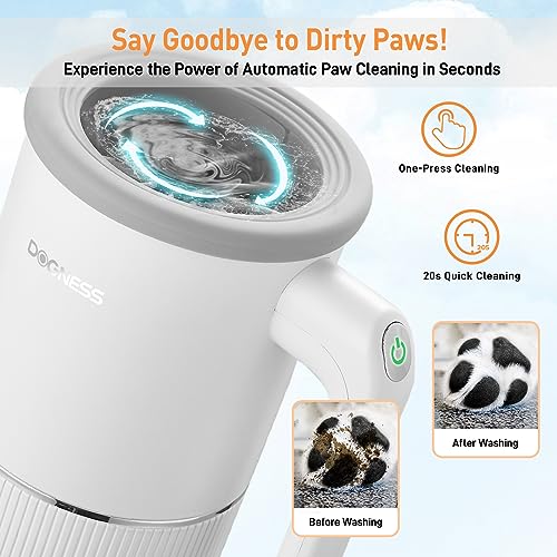  DOGNESS Automatic Dog Paw Cleaner, Electric Paw Washer For Dogs Portable Paw Cleaner Cup, Dog Foot Cleaning Machine USB Rechargeable, Designed For Medium To Large Dogs (White)