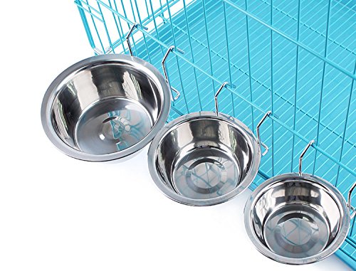  Yosoo Stainless Steel Hanging Pet Cage Bowl Diner Pet Bowl Bird Cat Dog Food Water Bowl With Hanger (Size L)