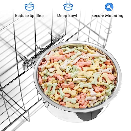  Dog Food Water Bowl For Cage, Stainless Steel Coop Cups With Clamp Holder - Non-Spill Detached Dog Cat Cage Kennel Hanging Bowl, Metal Food Water Feeder For Dog Cats Ferret Rabbit And Small Animals