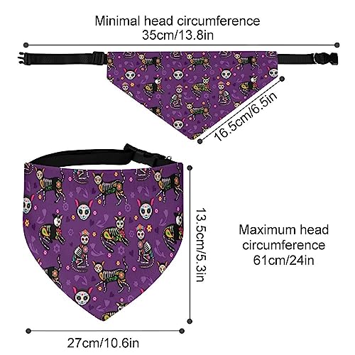 GENERIC Sugar Skull Calavera Black Cats Mexican Style Pet Bandana Collar - Scarf Collar - Art Dog Bandana Minimal Head Cicumference