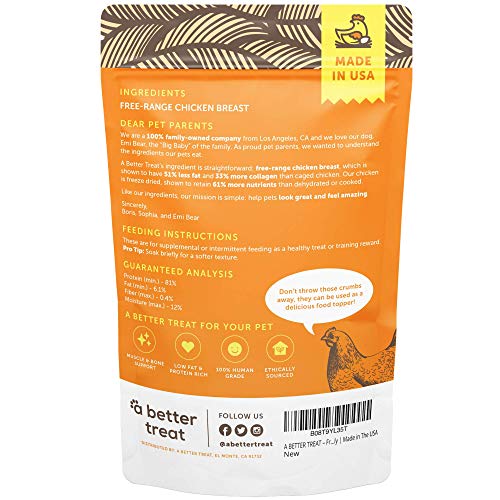 A Better Treat – Freeze Dried Chicken Breast Dog Treats 3 Oz, Free Range, Single Ingredient | Natural Healthy High Value | Gluten Free, Grain Free, High Protein, Diabetic Friendly | Made In The USA