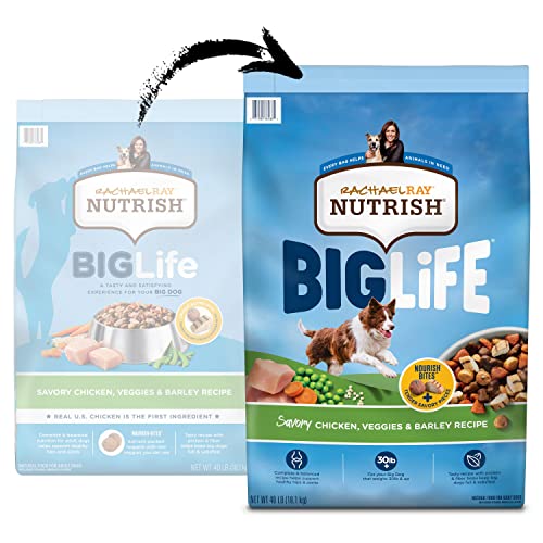  Rachael Ray Nutrish Big Life Dry Dog Food, Savory Chicken, Barley & Veggies, 40 Pounds
