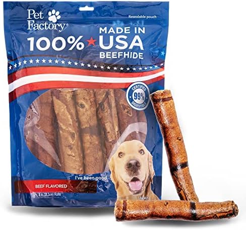 Pet Factory 100% Made In USA Beefhide 8" Rolls Dog Chew Treats - Beef & Chicken Flavor, 10 Count/1 Pack