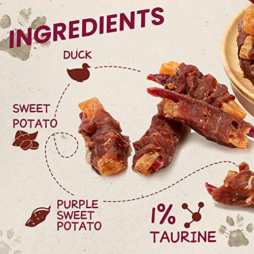  PAWUP Dog Treats Duck Wrapped 2 Sweet Potatoes, Nutritious Pet Supplies W/Taurine For Dogs, Organic Healthy Chews Snack, High In Protein Omega-3 Fiber, 12.5oz