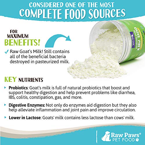  Raw Paws Whole Goat Milk Powder For Dogs And Cats, 7-oz - Goats Milk For Dogs Made In USA - Natural Kitten & Puppy Milk Replacement Formula - Dry Pet Goat Milk Food Topper - Pet Nutritional Supplement