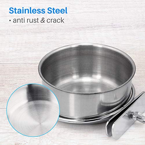  Kalevel 2 Sizes Bird Feeding Dish Cups Stainless Steel Parrot Food Bowls Water Feeder With Clamp Holder For Caged Animals (B Set)
